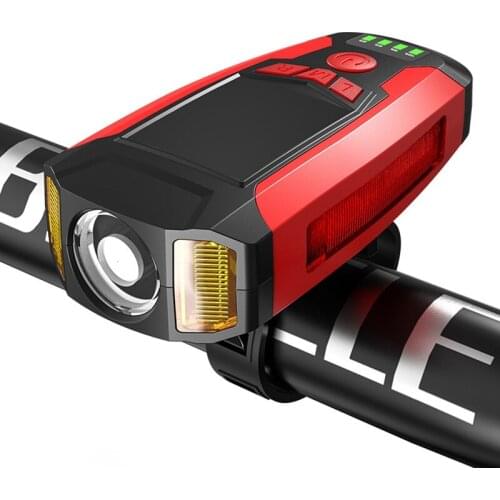 1200MAh Bicycle Front Light USB Rechargeable Waterproof Smart Headlight with Horn 300 Lumen Bike Light 130Db