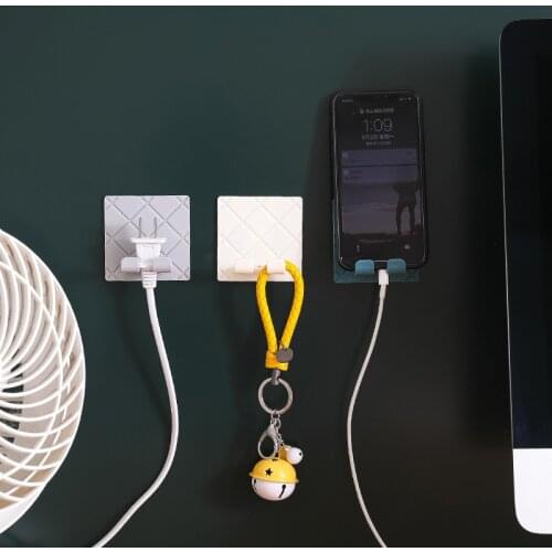 2pcs Wall Foldable Plug Hook Wire socket storage Hooks Bathroom Non-marking Mobile Phone Shaver Racks kitchen Towel Hook Rack