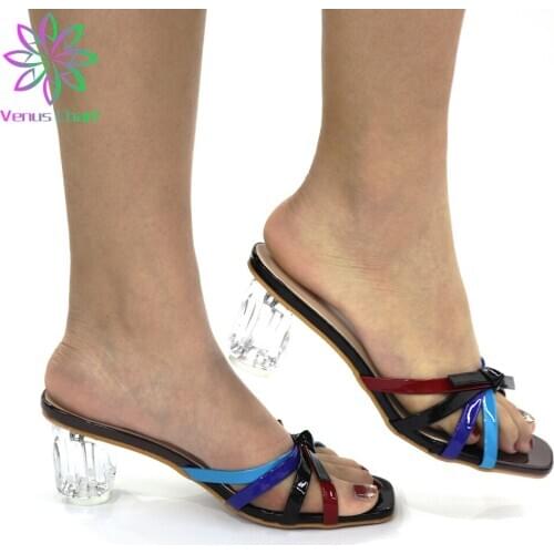 2020 High Quality Pu Leather New Design African Women Shoes in Black Color Comfortable Heels Nigerian Ladies Shoes for Party