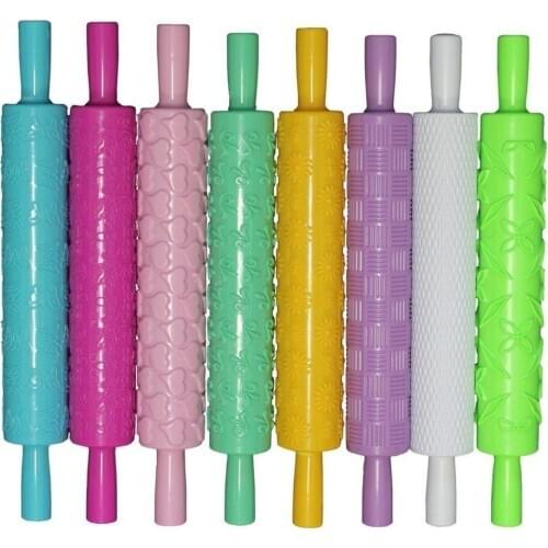 8pcs/set Colourful Plastic Embossed Textured Patterned Fondant Rolling Pins Cake decorating Baking Tools