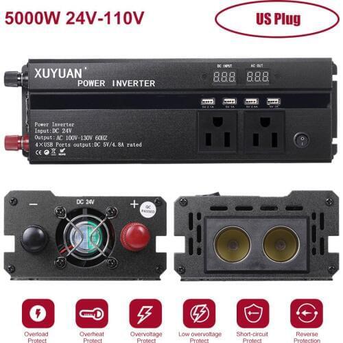 Car Inverter 5000W 12V/24V 110/220V DC to AC 2 Led Display Modified Sine Wave Power Voltage Transformer Converter EU/US/UK Plug
