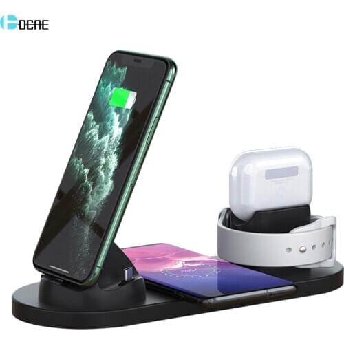 Qi Wireless Charger Dock Station for iPhone 11 XS XR 8 Samsung Fast Charging 6 in 1 for Airpods Pro Apple Watch Micro Type C USB