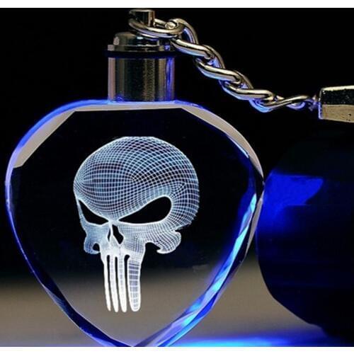 Fancy&Fantasy Light Up Punisher LED Skull Logo Skeleton Movie Mask Fashion Keychain Cool Skull Key Rings For Mens Gift ZDSP