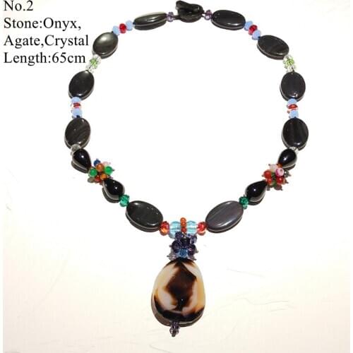 Lii Ji New Year Gift Real Stone Statement Pendant Necklace Agate Crystal Black Necklace Women Jewelry