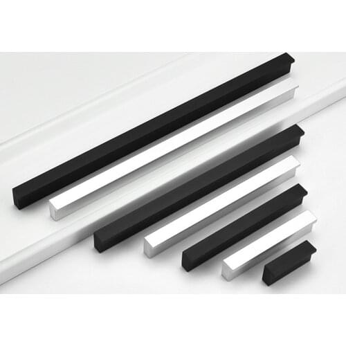 Black Silver Hidden Cabinet Handles Aluminum alloy Kitchen Cupboard Pulls Drawer Knobs Bedroom Door Furniture Handle Hardware