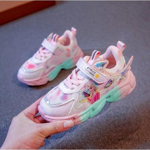New Cartoon Disney Girls Princess Kids Shoes Running Frozen Children Sneakers For Girls Fashion Elsa Anna Sport Shoes
