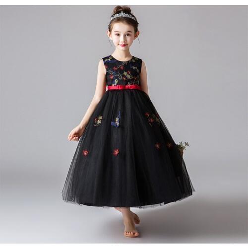 Flower girl party birthday party dinner party Embroidery long dress girl high end Eucharist party formal dance president dress