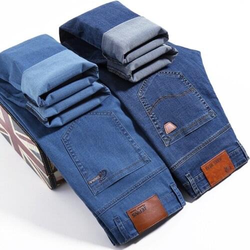 Spring/Summer Thin section Italian Style Men Jeans sky Blue black Straight Jeans Men,Business Slim Fit Elastic Denim pants