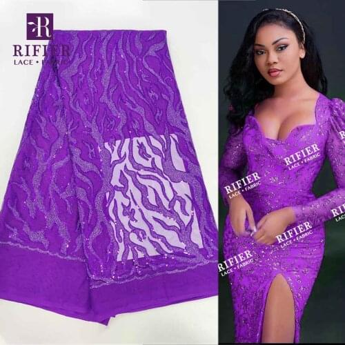Purple 2.5 Yards Sequined Net Tulle Lace With Guipure For African Bride Or Bridesmaids Wedding Dresses Net Mesh Lace Fabric