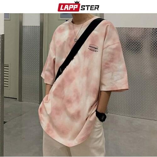 LAPPSTER Men Tie Dye Japanese Streetwear T-Shirts 2021 Summer Korean Fashions Harajuku T-Shirts Male Loose Casual Tops Tees 5XL