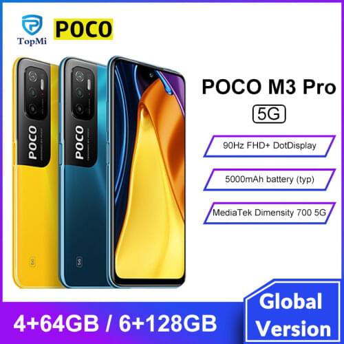 Global Version POCO M3 Pro 5G 4GB RAM 64GB ROM Dimensity 700 Octa Core 90Hz 6.5" FHD+ DotDisplay 5000mAh NFC 48MP Triple Camera