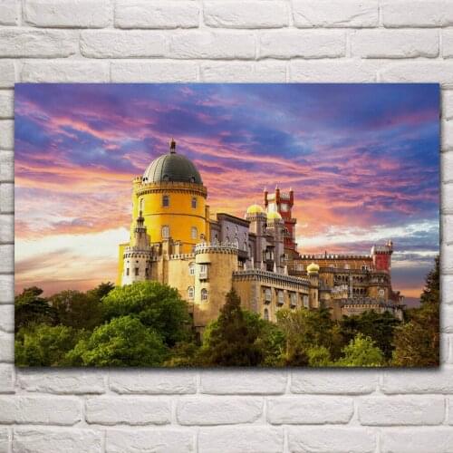 Pena Palace Portugal famous building landscape artwork Living room home wall modern art decor wood frame fabric poster KC916