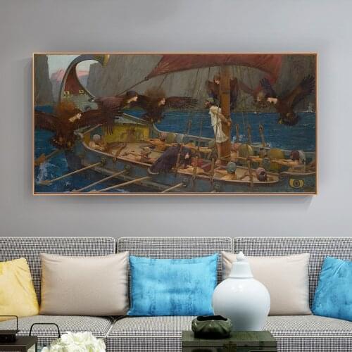 Citon Canvas Oil painting William Waterhouse《Ulysses and the Sirens》Artwork Poster Picture Modern Wall Decor Home Decoration