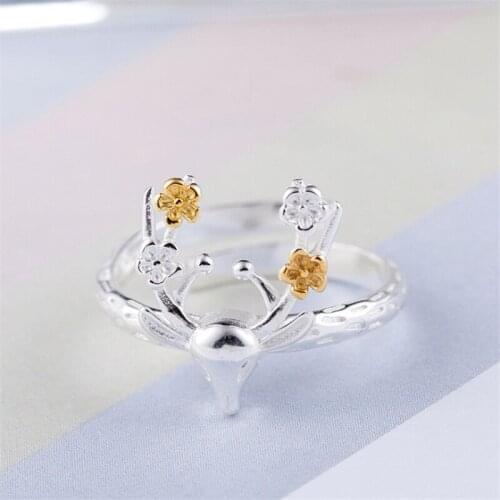 Hot Offers Cute Animal Golden Elk Antlers Adjustable Rings For Children Christmas Gift Tibetan Silver Girls Prevent Allergy Ring