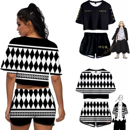 Anime Tokyo Revengers Cheerleading Crop Top Belly Tee Shorts Mikey Draken Yaoi Ken Ryuguji Manjiro Sano Tokyo Manji Gang Set