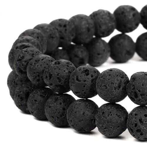 Round Natural Stone Black Lava Stone Loose Strand Beads 4 6 8 10 12 14MM 15" Pick Size for DIY Jewelry Making Charm Bracelet