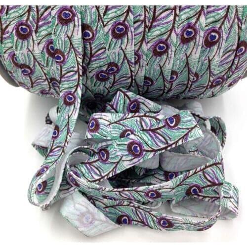 5 Yards 16mm Peacock printed foe Ribbon elastic Lace bands DIY Girl Hair tie headbands Hair accessories