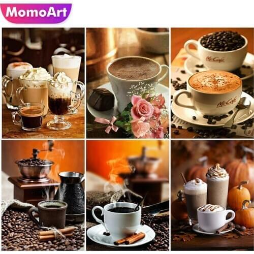 MomoArt 5D DIY Diamond Painting Coffee Mosaic Art Full Square Diamond Embroidery Landscape Cross Stitch Kits Home Decoration
