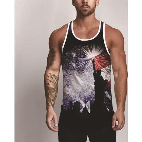 Mens Summer New Style Printed Vest Casual Loose Sports Vest Mens Sports Casual Slim Graphic Tee Vest Independence Day Tops 2021