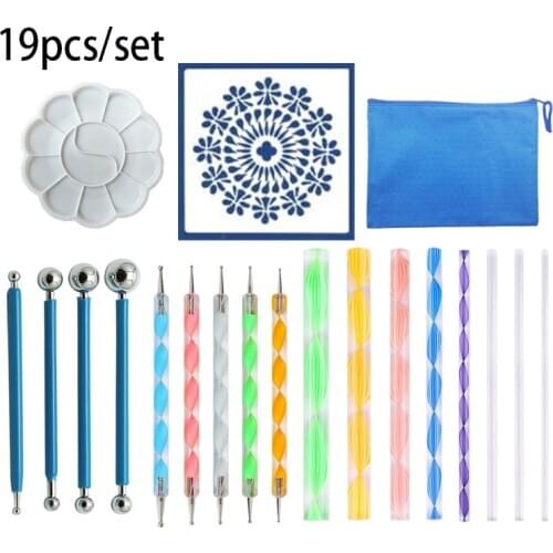 19PCS Mandala Dotting Tools Set Pen Dotting Tools Mandala Stencil Ball Stylus Paint Tray for Painting Rocks, Coloring, Drawing