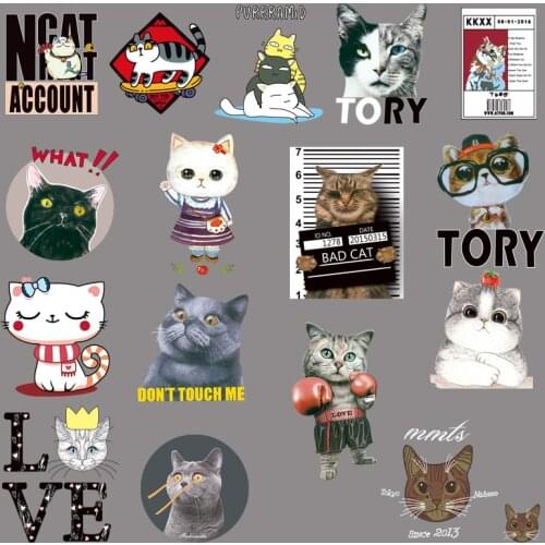 Pew Pew Cartoon Cat Series Stickers Iron On Transfers Vinyl Heat Transfer Ironing Stickers T-shirt Thermal Patches For Clothing