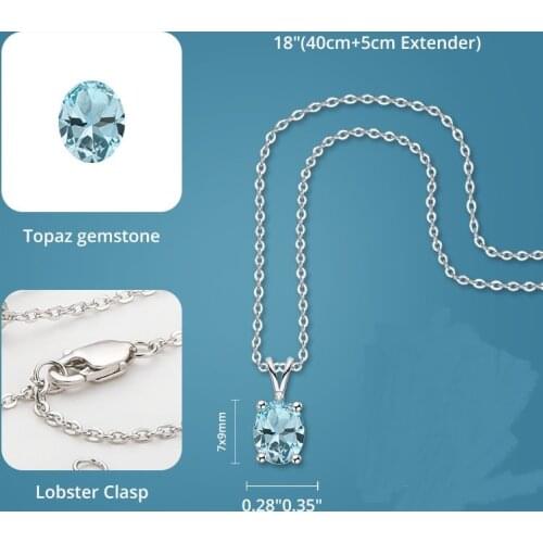 Natural Sky Blue Topaz Pendant 925 Sterling Silver Necklace For Women 7*9mm Amethyst stone Pendant Necklace Birthday Gifts