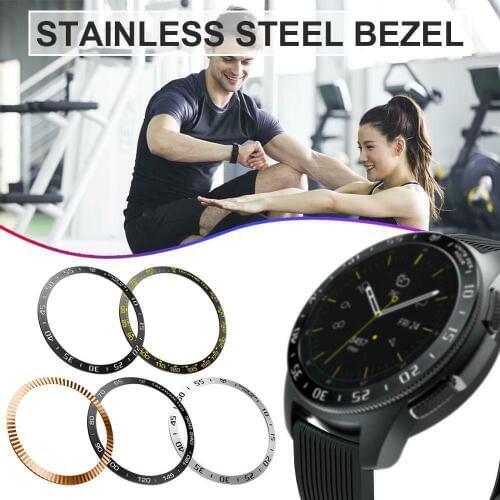 Stainless Steel for Samsung Galaxy 42 46mm SM-R800 Gear S3 Frontier WATCH Wristwatch Bezel Ring Adhesive Cover Scratches black