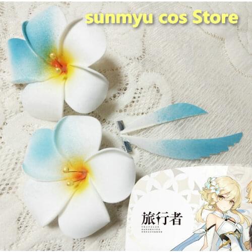 New Game Genshin Impact Traveller Lumine Flower Hairpin Cosplay Costume Headwear Hair Clip Props Halloween Carnival Accessories
