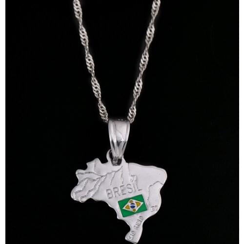 Silver Color Brazil Map National Flag Pendant Necklaces For Women Brazilians Charm Jewelry