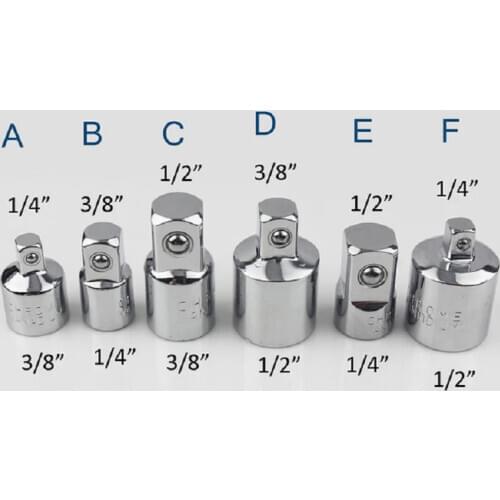 6pcs/sets Ratchet Wrench Socket Converter Head Sleeve Adapter 1/2 Big Fly To 3/8 Fly To 1/4 Steel to 1/4 To 1/2 To 3/8