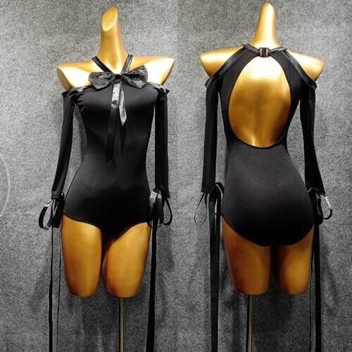 Ballroom Latin Dance Dress Tops Bodysuit Black Long Sleeve Shirt Flamengo Adult Club Prom Dancers Performance Dance Costume 1633