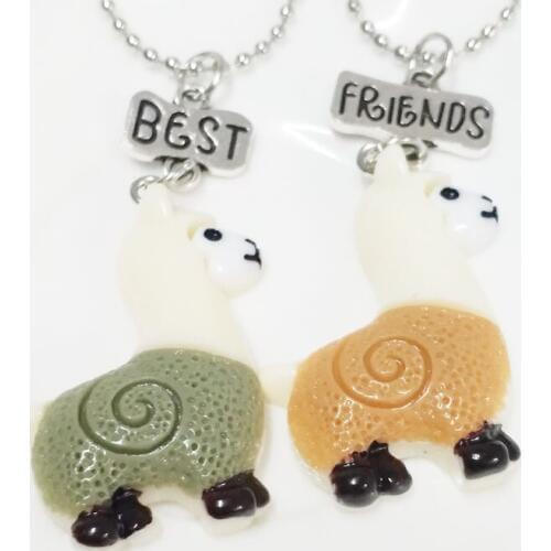 Happy Face White Alpaca Animals Pendant Necklace Children Best Friends BFF 2 Friendship Jewelry Souvenir Gifts For Girls,Kids
