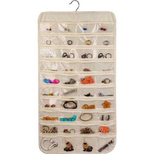 High Quality Canvas 80 Pocket Jewery Hanging Organizer Hanging Baseroom Living Storage Bag
