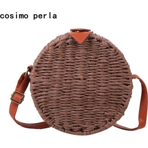 Simple Casual Small Round Handbags Beach Straw Weave Summer Party Holiday Crossbody Bags for Women ECO Shoulder Bags