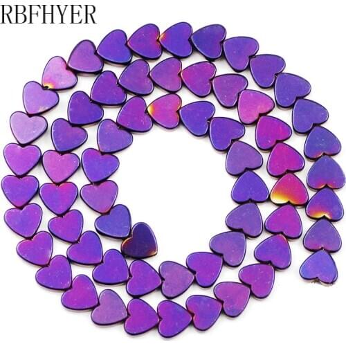 RBFHYER Purple Peach Hearts Hematite Natural Stone Loose Beads For Trendy Jewelry Making DIY 6/8/10mm Accessories Wholesale
