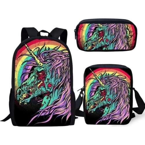 2020 New Teenager Schoolbag 3 Pcs/Set Unicorn Printed Women Men Backpack School Bags For Boys Girls Book Bags Fashion Mochila