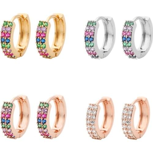 Two Tiers Zircon Stone Small Hoop Earrings For Women Multicolor Shiny Rainbow Huggies Charm Piercing Earring Jewelry Size 10mm