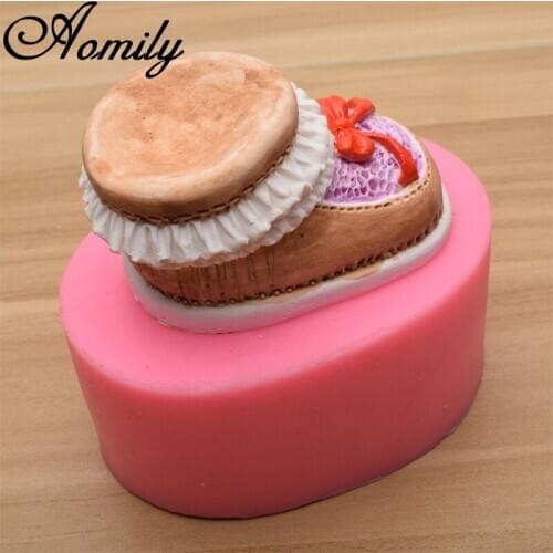 Aomily 3D Baby Shoes Silicone Mold Chocolate Fondant Cake Mould Bow Lace Cake Molds Crafts DIY Forms Soap Base Tool