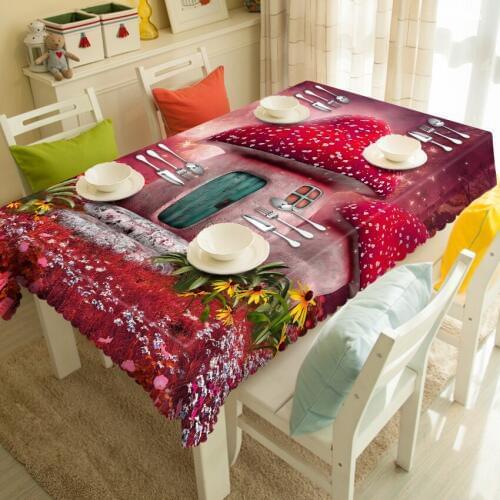 3d Mushroom House Tablecloth Cartoon Pattern Washable Dustproof Thicken Cotton Cloth Rectangular and Round Table Cloth
