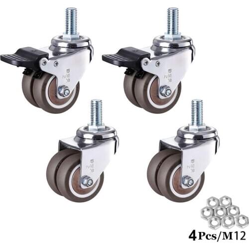 4Pcs/Set 2” Heavy Duty Swivel Stem Rubber Caster Wheels M12 x 25mm Locking Casters Replacement Casters for Furniture