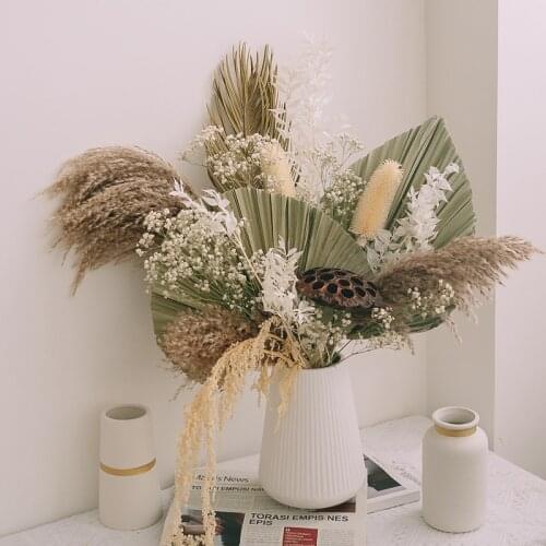 1set Dried Pampas Grass Decor Natural Plants Palm Fan Leaves Wedding Arrangement Wall Hanging Palm Leaf Party Home Decoration