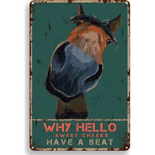 Funny Bathroom Quote Metal Tin Sign Wall Decor - Vintage Hello Sweet Cheeks Horse Tin Sign for Office/Home/Classroom