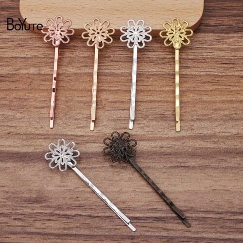 BoYuTe 20 Pieces 18mm Filigree Flower Hairpin Wholesale 6 Colors Plated Women Hair Clip