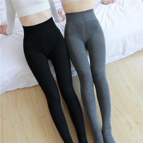 2021 Autumn Winter Woman Thick Warm Leggings Solid Color Brushed Charcoal Stretch Fleece Pants Trample Feet Leggings