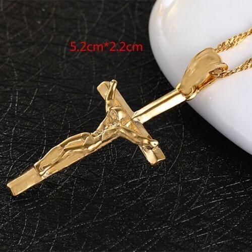 Bangrui Women Necklace Pendant Chain Gold color Jewelry Antique Cross Crucifix Jesus Cross Pendant Necklace Jesus Pieces