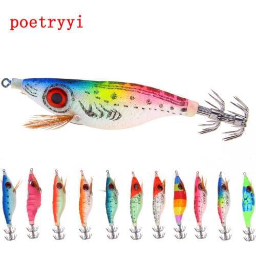 1PCS 9.2g/10cm Luminous Squid Jig Fishing Wood Shrimp Lure Squid Cuttlefish Jigs Lures Spinnerbait Wood Shrimp with 2.5# Hook 30