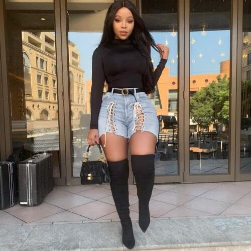 2021 Sexy Summer Women Denim Shorts Mini Beach Ripped Short Jeans Femme Tassel Lace Up Bandage Hotpants Club Party Bikini Bottom