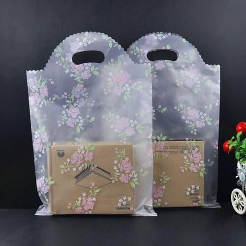 30x45cm Lace Plastic Shopping Bag with Handle Favor Boutique Cloth Gift Packaging Pouches Frosted Package Handle Bag ZA5675