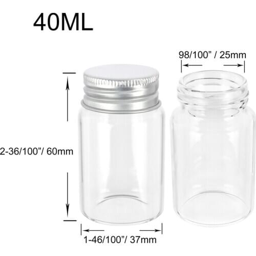 40ml Mini Transparent Glass Bottles with Silver Screw Cap Aluminum Cover 40cc Cute Jars Vials DIY Craft 24pcs
