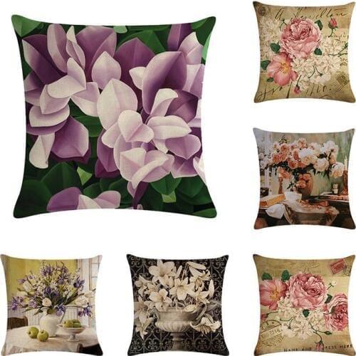 45X45CM Retro Flower Floral Bloom Cushion Cover linen Pillow Covers Decorative Customized Drop Shipping Capa Para Almofada ZY167